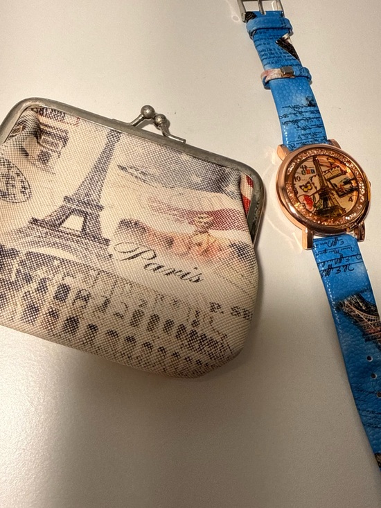 Accessories - Paris Eiffel Print Coin Purse with Blue Eiffel Tower Watch